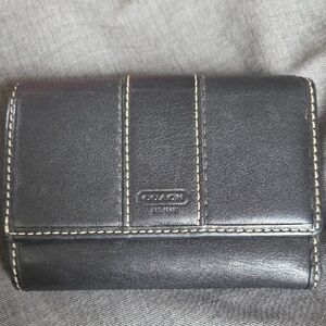 Coach Black Leather Trifold Wallet